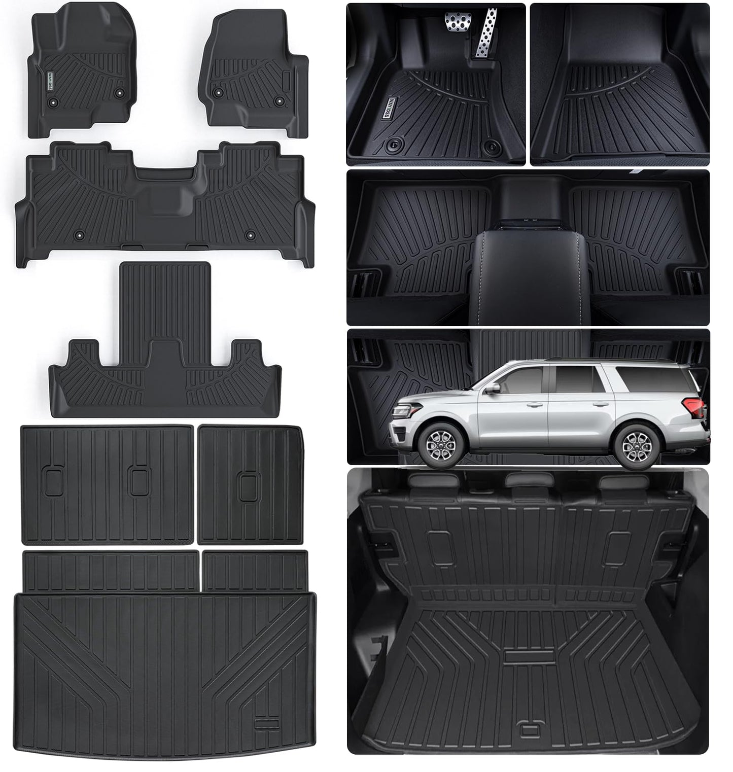WAYIDSS Floor Mats for 2015-2024 Ford F-150/ F150 Lightning SuperCrew Cab(Not Fit Rear Seat with Under-Seat Fold Flat Storage),TPE All Weather Protection 2 Rows Car Floor Liners Accessories-Black