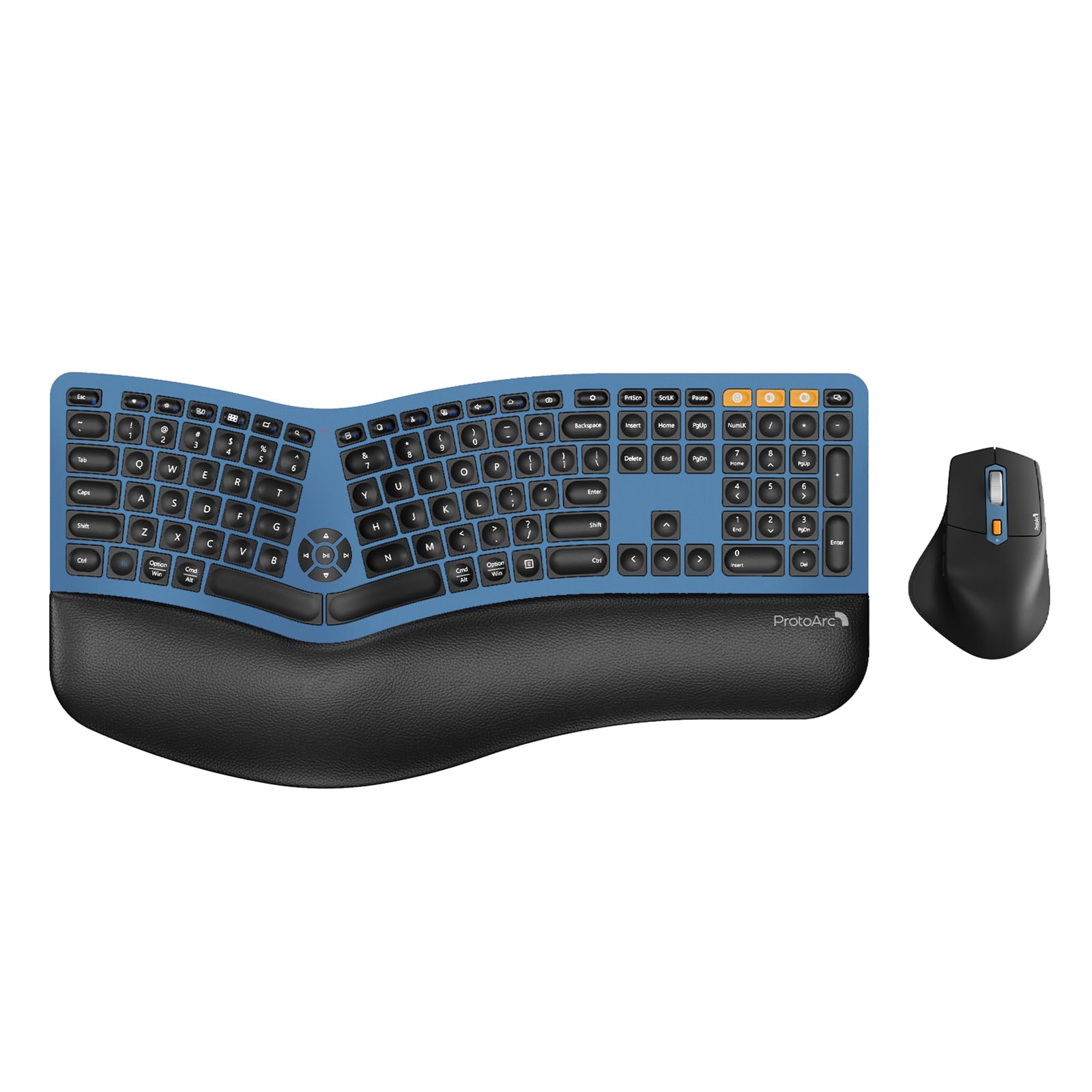 Ergonomic Wireless Keyboard Mouse, ProtoArc EKM01 Plus Full Size Ergo Bluetooth Keyboard Mouse Combo, Split Design, Wrist Rest, Multi-Device, Rechargeable, for Windows/Mac