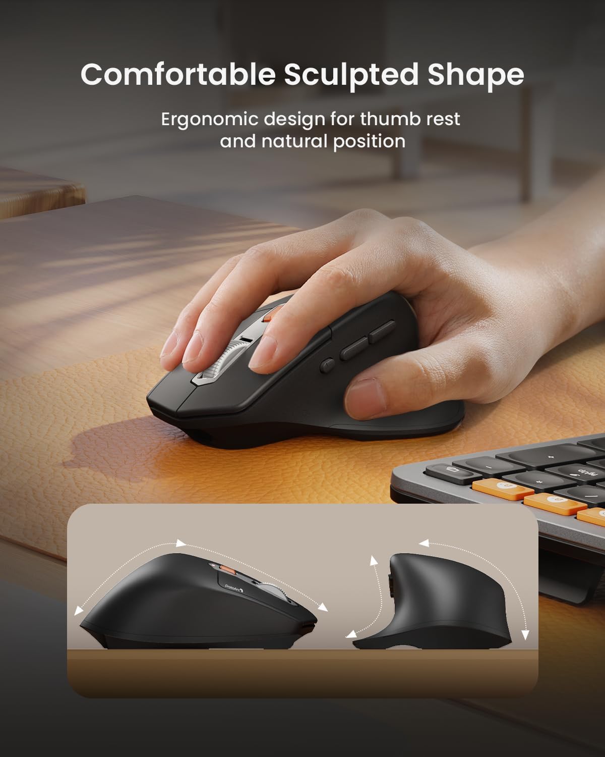 Ergonomic Wireless Keyboard Mouse, ProtoArc EKM01 Plus Full Size Ergo Bluetooth Keyboard Mouse Combo, Split Design, Wrist Rest, Multi-Device, Rechargeable, for Windows/Mac
