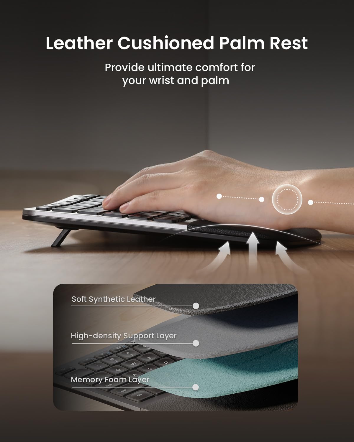 Ergonomic Wireless Keyboard Mouse, ProtoArc EKM01 Plus Full Size Ergo Bluetooth Keyboard Mouse Combo, Split Design, Wrist Rest, Multi-Device, Rechargeable, for Windows/Mac