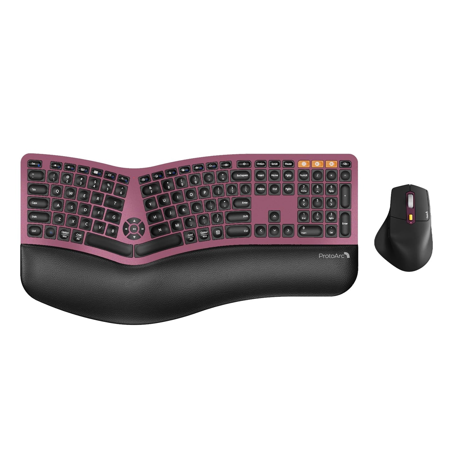 Ergonomic Wireless Keyboard Mouse, ProtoArc EKM01 Plus Full Size Ergo Bluetooth Keyboard Mouse Combo, Split Design, Wrist Rest, Multi-Device, Rechargeable, for Windows/Mac