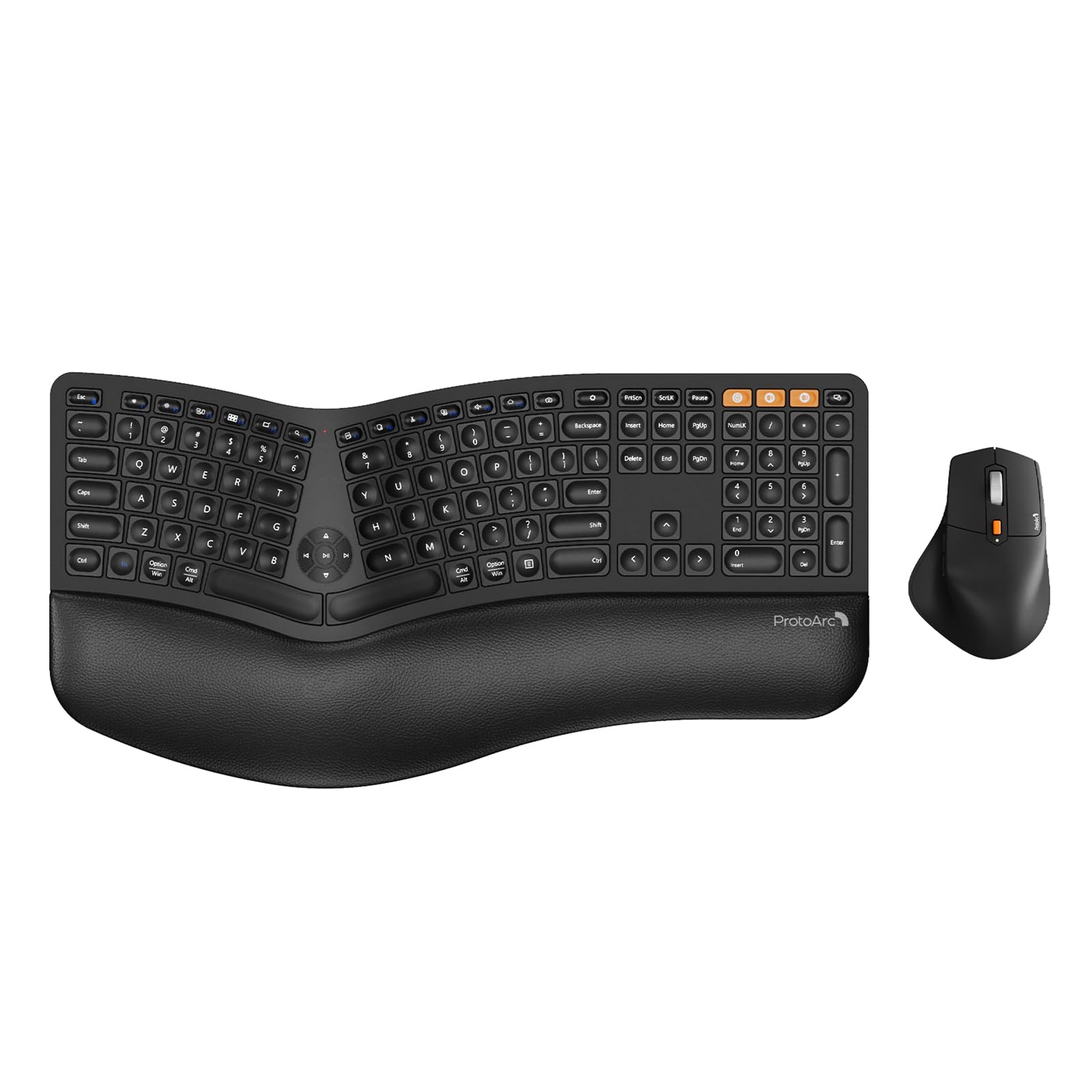 Ergonomic Wireless Keyboard Mouse, ProtoArc EKM01 Plus Full Size Ergo Bluetooth Keyboard Mouse Combo, Split Design, Wrist Rest, Multi-Device, Rechargeable, for Windows/Mac