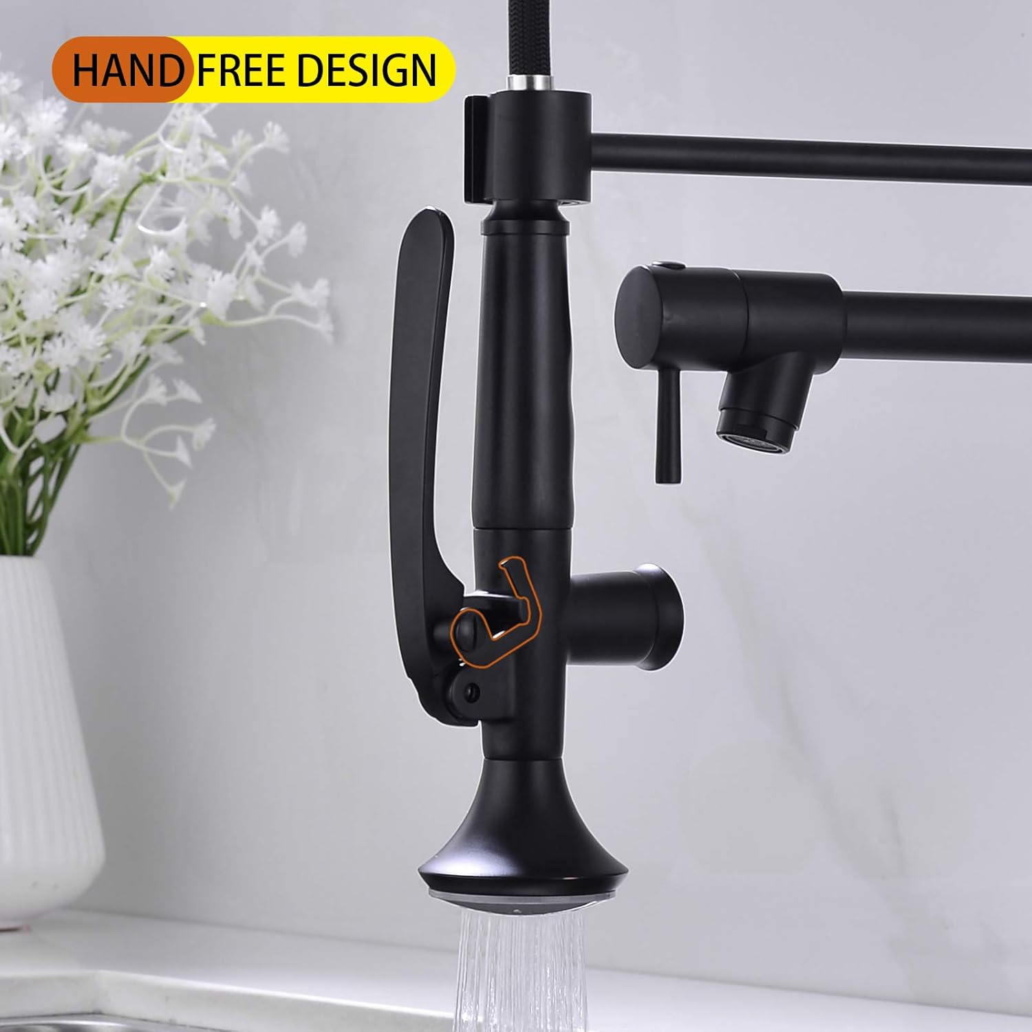Avola Kitchen Faucet, Drinking Water Kitchen Sink Faucet, Handsfree Design Matte Black Kitchen Faucet with Sprayer, 360 Degree Swivel Pull Down Kitchen Faucet