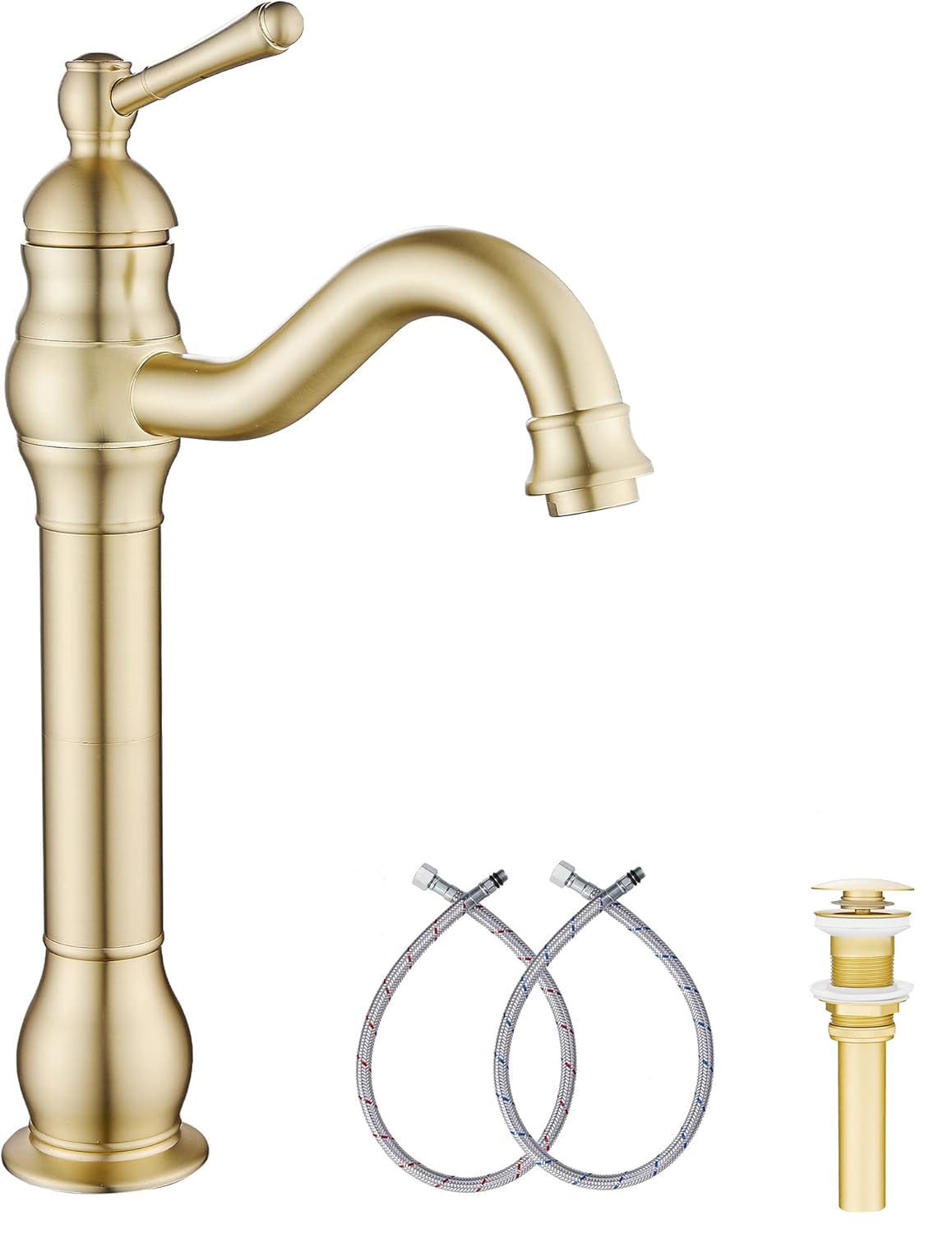 GGStudy Antique Brass Bathroom Sink Faucet Single Handle One Hole Tall Body