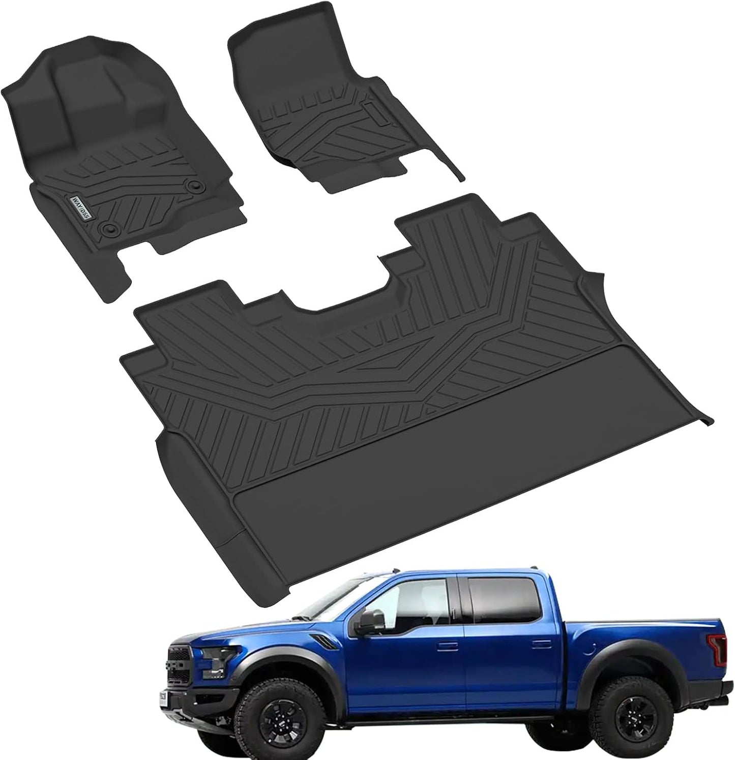 WAYIDSS Floor Mats for 2015-2024 Ford F-150/ F150 Lightning SuperCrew Cab(Not Fit Rear Seat with Under-Seat Fold Flat Storage),TPE All Weather Protection 2 Rows Car Floor Liners Accessories-Black