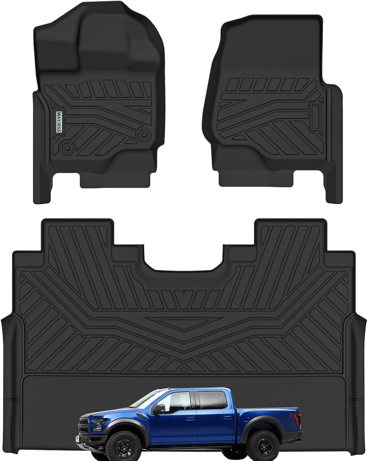 WAYIDSS Floor Mats for 2015-2024 Ford F-150/ F150 Lightning SuperCrew Cab(Not Fit Rear Seat with Under-Seat Fold Flat Storage),TPE All Weather Protection 2 Rows Car Floor Liners Accessories-Black