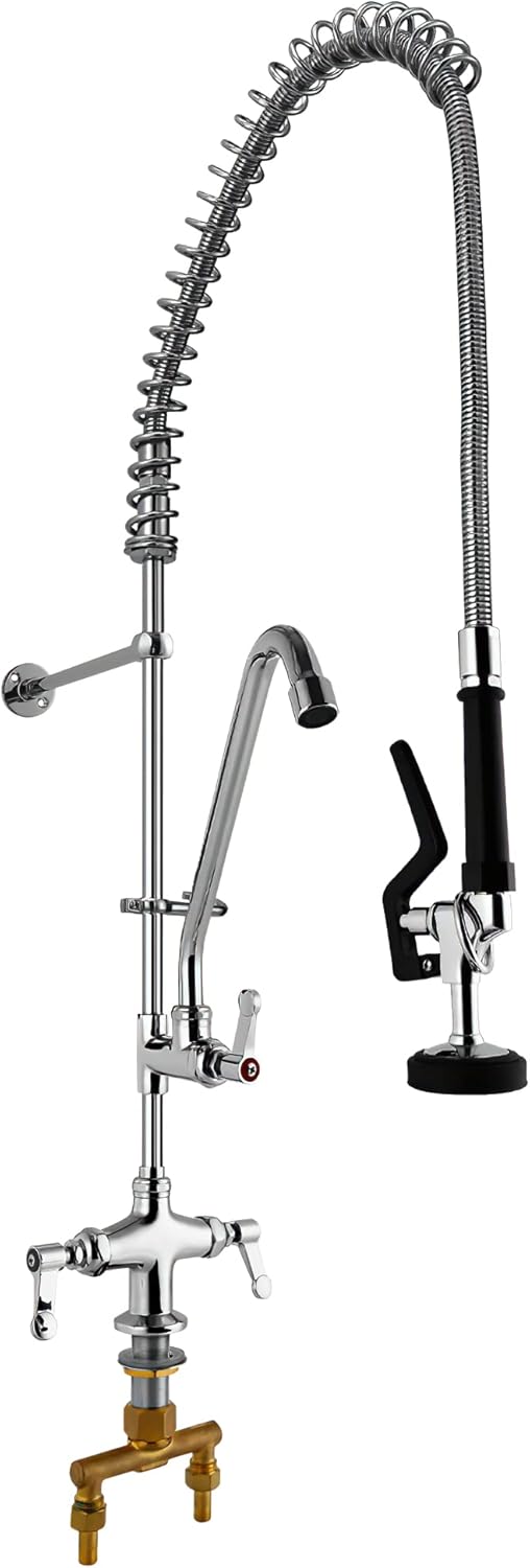 MS Deck Mount Single Hole Double Handle Spray Valve Commercial Dishwasher Pre Rinse Faucet With Pot Filling Add On Spout (MS-5801BL)