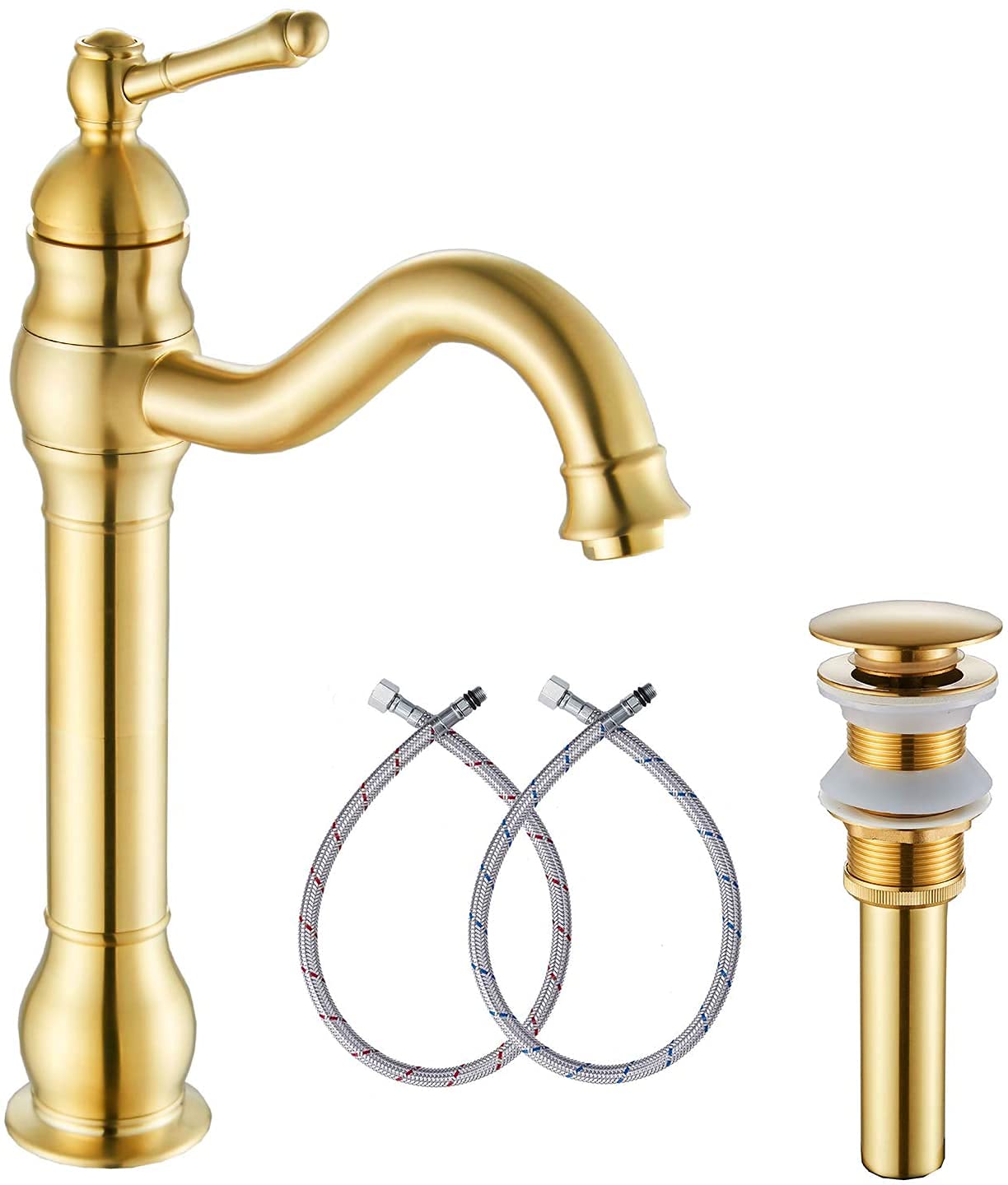 GGStudy Antique Brass Bathroom Sink Faucet Single Handle One Hole Tall Body