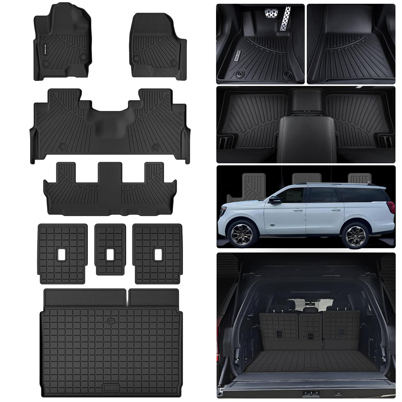 WAYIDSS Floor Mats for 2015-2024 Ford F-150/ F150 Lightning SuperCrew Cab(Not Fit Rear Seat with Under-Seat Fold Flat Storage),TPE All Weather Protection 2 Rows Car Floor Liners Accessories-Black