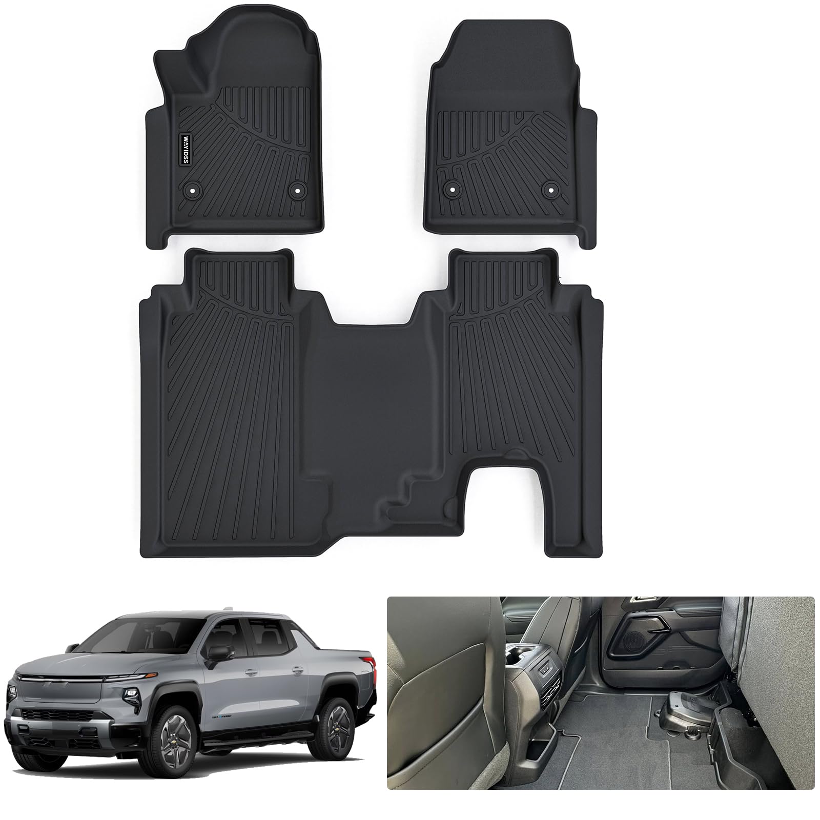 WAYIDSS Floor Mats for 2015-2024 Ford F-150/ F150 Lightning SuperCrew Cab(Not Fit Rear Seat with Under-Seat Fold Flat Storage),TPE All Weather Protection 2 Rows Car Floor Liners Accessories-Black