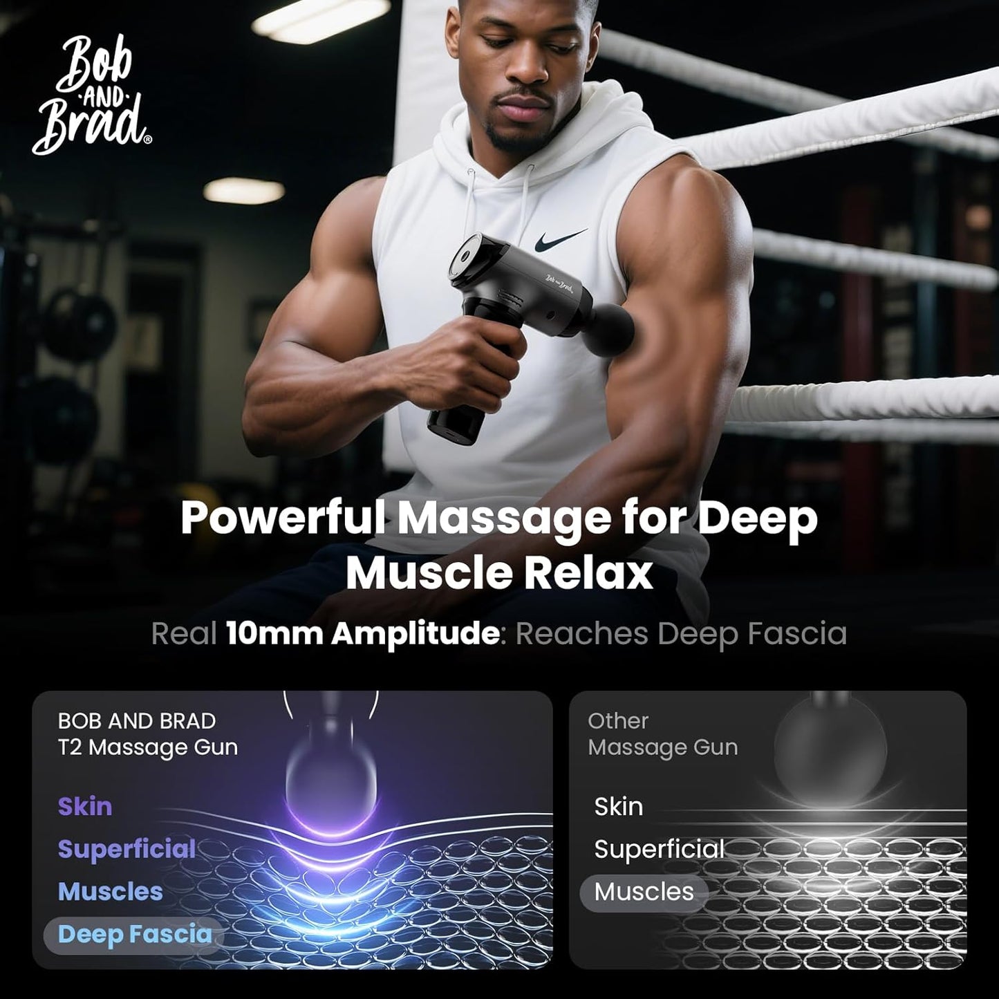 Bob and Brad T2 Massage Gun, Powerful Muscle Massage Gun 4000mAh Battery 10mm Amplitude,Percussion Massager with USB-C Charging for Back Shoulder Body Muscle, Handheld Massager Gifts for Men Women