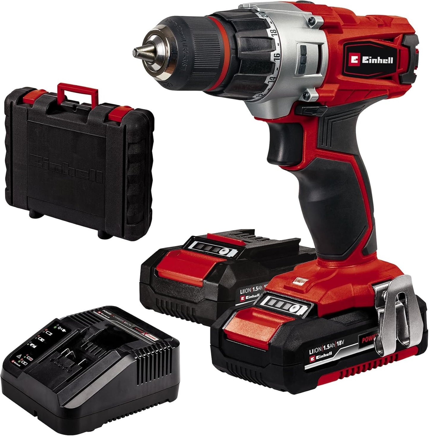 Einhell TE-CD 18/2 Li Cordless Drill Power X-Change Kit (Li-ion, 18V, Torque 44Nm) Comes with 2 Batteries 1.5Ah and Charger