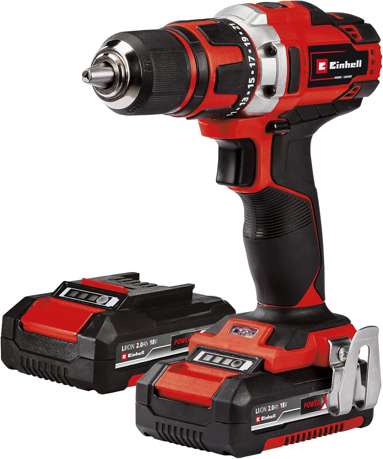 Einhell 4513979 Cordless Drill Driver Kit TE-CD 18/40-1 Li (2x2.0 Ah) (Li-Ion, 18V, 354 in/lbs., 2-Speed Gearbox, Speed Electronics, LED. Includes 2 x 2.0 Ah PXC Batteries and 30-min Quick Charger)