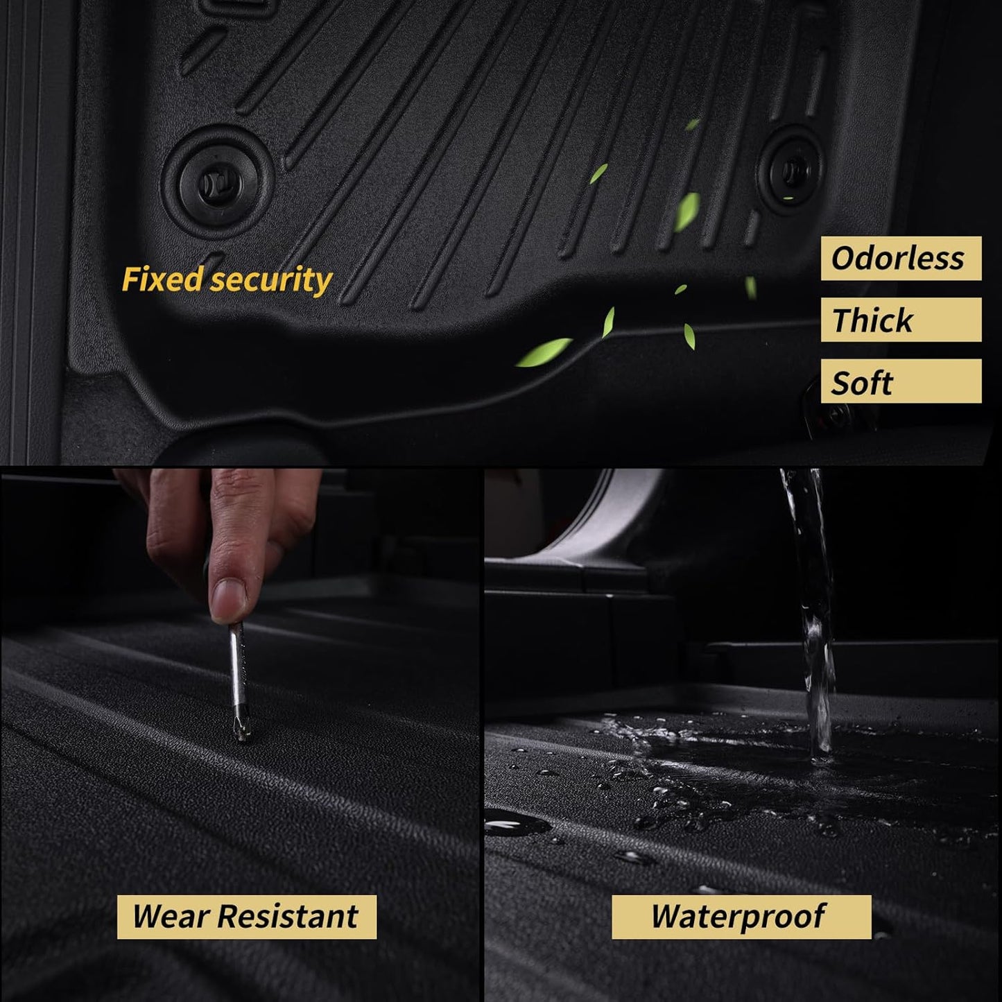 WAYIDSS Floor Mats for 2015-2024 Ford F-150/ F150 Lightning SuperCrew Cab(Not Fit Rear Seat with Under-Seat Fold Flat Storage),TPE All Weather Protection 2 Rows Car Floor Liners Accessories-Black