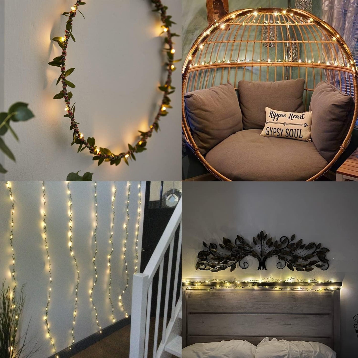EShing Fairy Lights with Vines, USB Powered 33ft 100LED String Lights with 33ft Artificial Green Leaf Garland for Wall DIY Craft Party Wedding Home Decor (Warm)