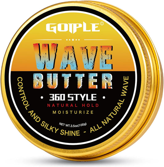 Wave Butter 360 Wave Grease for Men - Wave Butter for Layered Waves, Moisture, Control and Silky Shine - All Natural Wave Cream with Shea Butter and Beeswax for Wolfing (3.5 OZ)