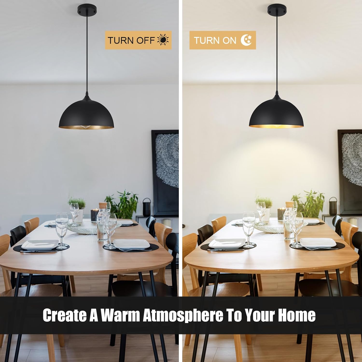 3 Pack Pendant Lights for Kitchen Island Modern Pendant Lighting Fixtures Dome Hanging Vintage Ceiling Light Fixture for Dining Room Living Room Foyer Entryway Bedroom Hallway, E26 Base, Black