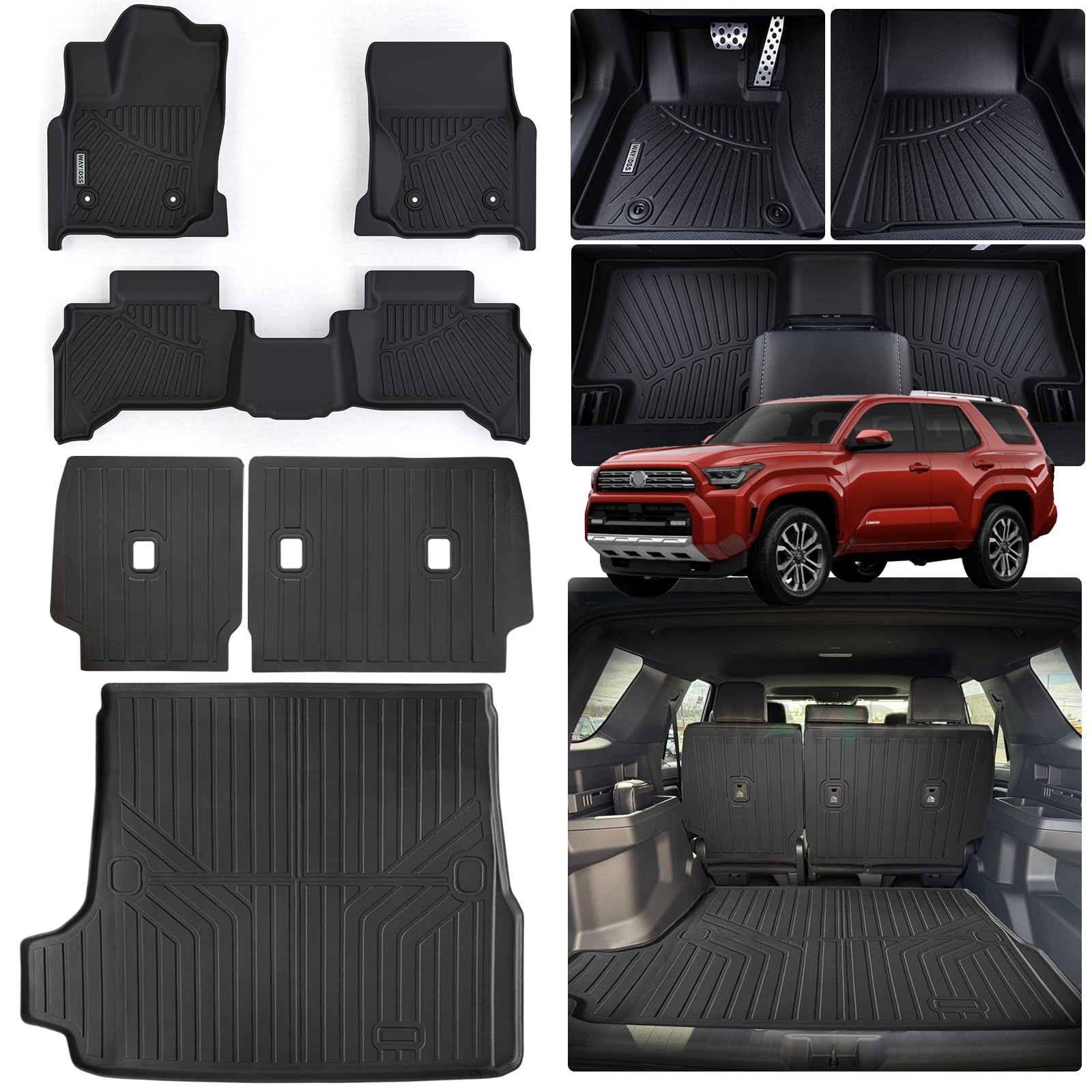 WAYIDSS Floor Mats for 2015-2024 Ford F-150/ F150 Lightning SuperCrew Cab(Not Fit Rear Seat with Under-Seat Fold Flat Storage),TPE All Weather Protection 2 Rows Car Floor Liners Accessories-Black