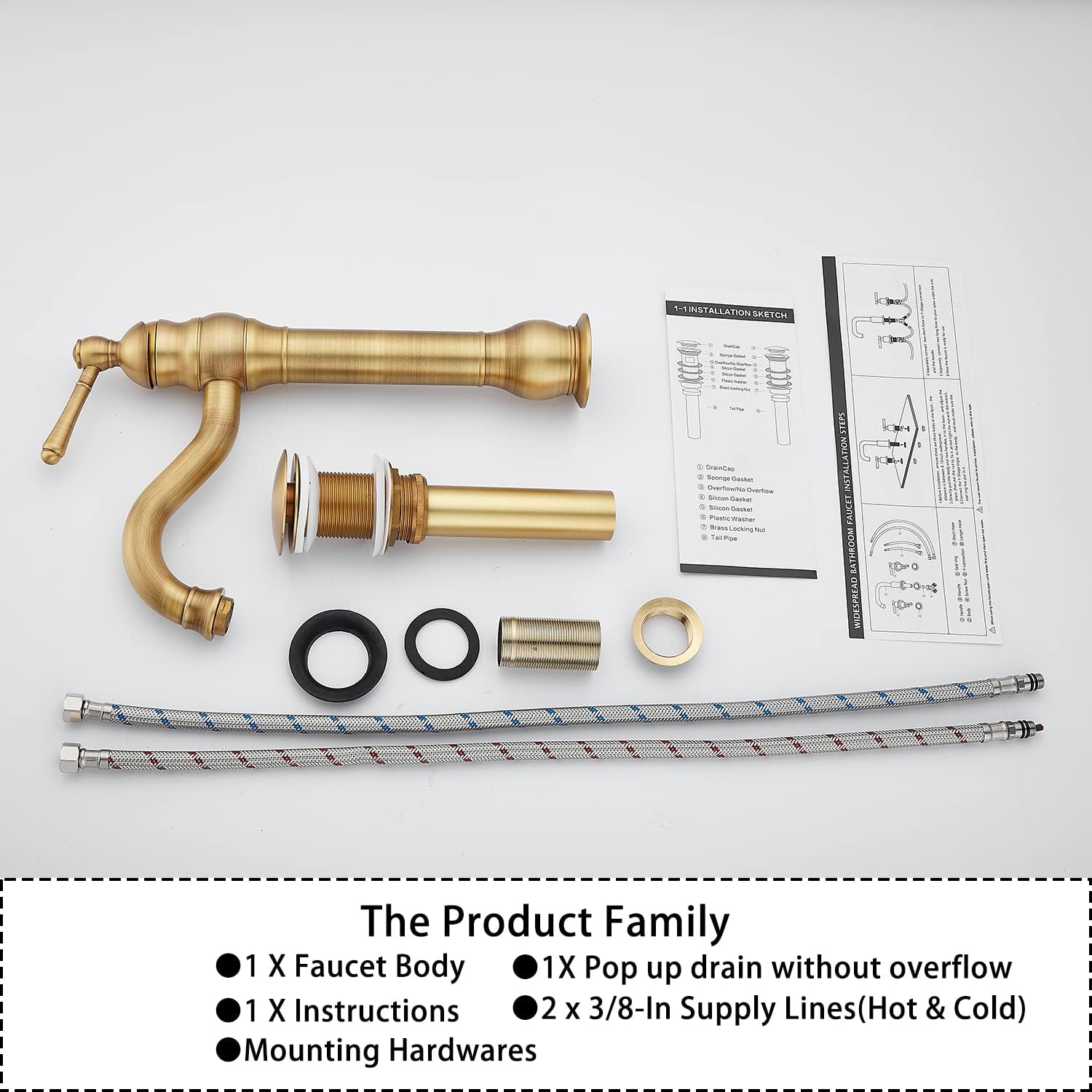 GGStudy Antique Brass Bathroom Sink Faucet Single Handle One Hole Tall Body