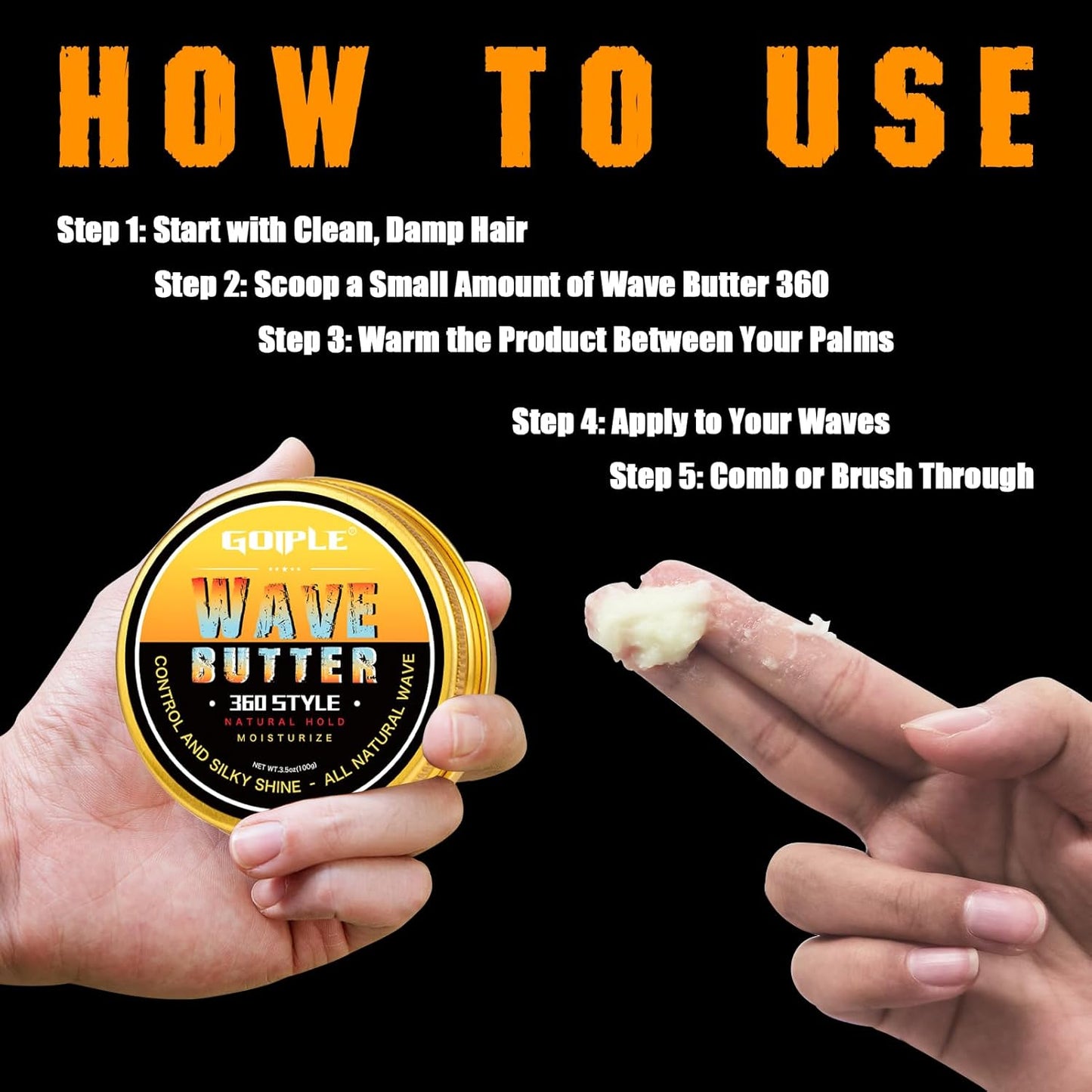 Wave Butter 360 Wave Grease for Men - Wave Butter for Layered Waves, Moisture, Control and Silky Shine - All Natural Wave Cream with Shea Butter and Beeswax for Wolfing (3.5 OZ)