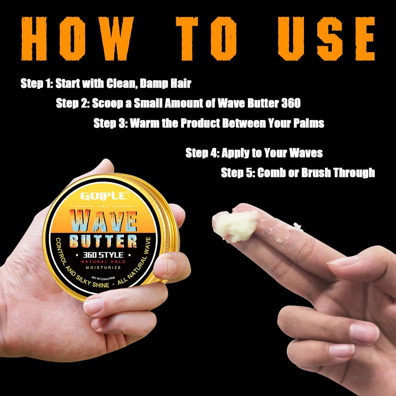 Wave Butter 360 Wave Grease for Men - Wave Butter for Layered Waves, Moisture, Control and Silky Shine - All Natural Wave Cream with Shea Butter and Beeswax for Wolfing (3.5 OZ)