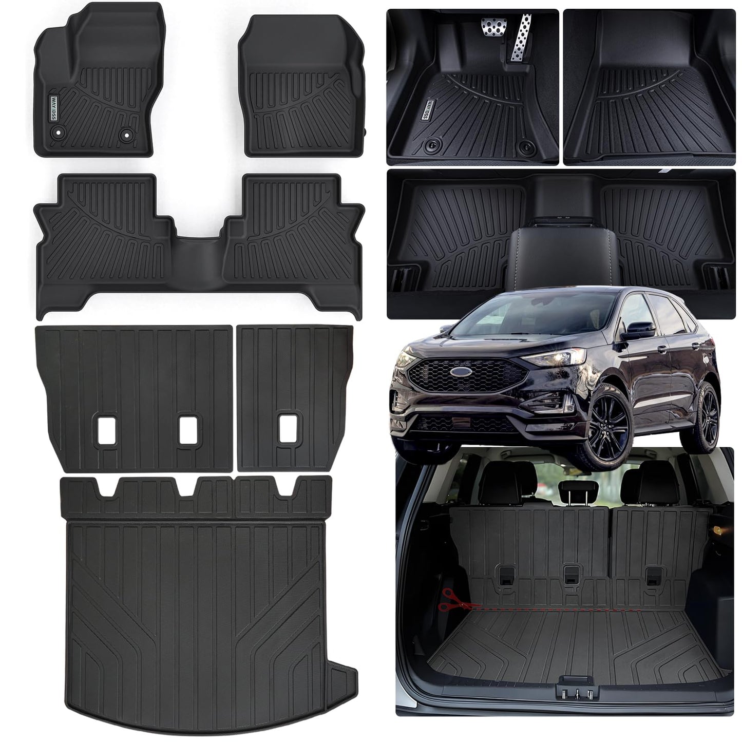 WAYIDSS Floor Mats for 2015-2024 Ford F-150/ F150 Lightning SuperCrew Cab(Not Fit Rear Seat with Under-Seat Fold Flat Storage),TPE All Weather Protection 2 Rows Car Floor Liners Accessories-Black