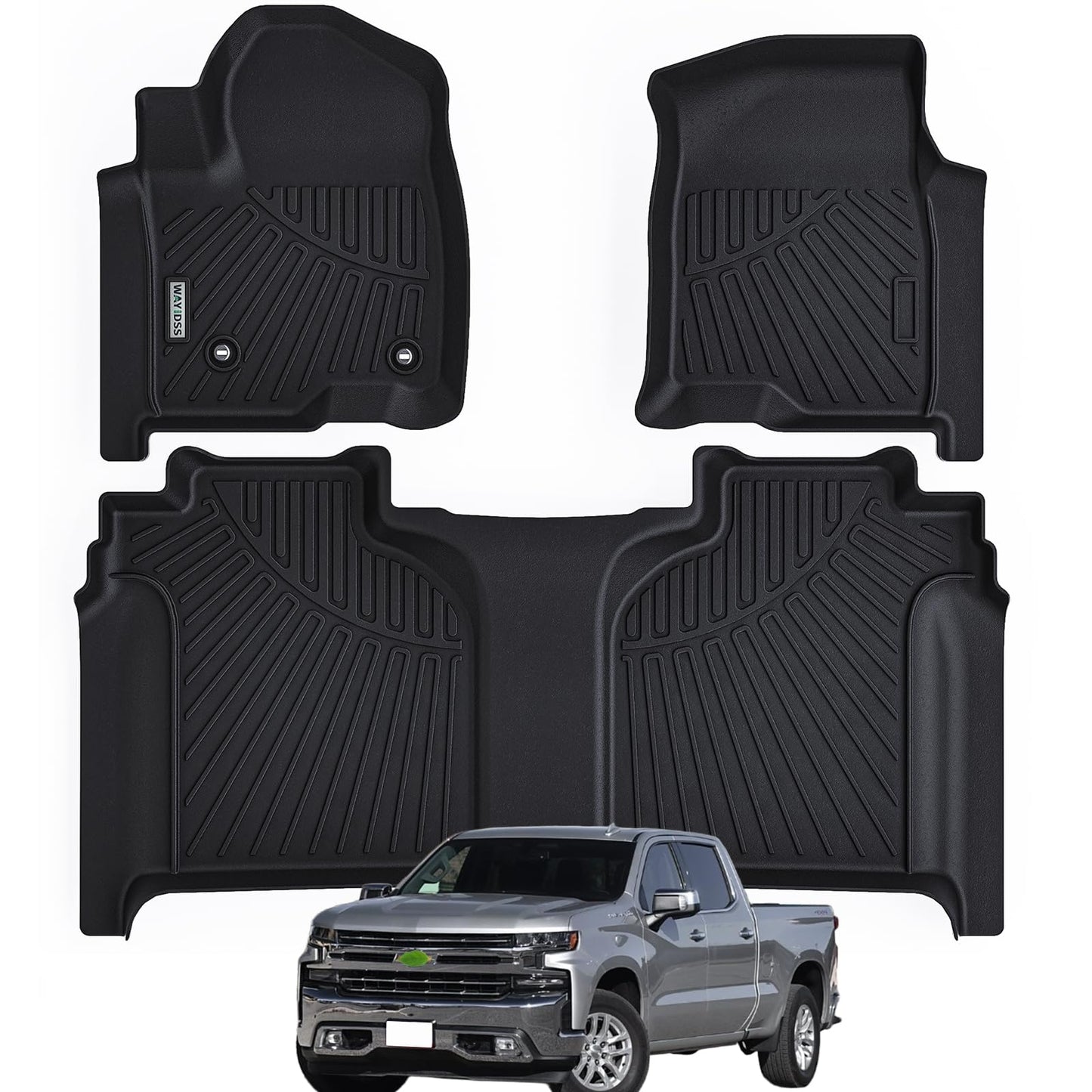 WAYIDSS Floor Mats for 2015-2024 Ford F-150/ F150 Lightning SuperCrew Cab(Not Fit Rear Seat with Under-Seat Fold Flat Storage),TPE All Weather Protection 2 Rows Car Floor Liners Accessories-Black