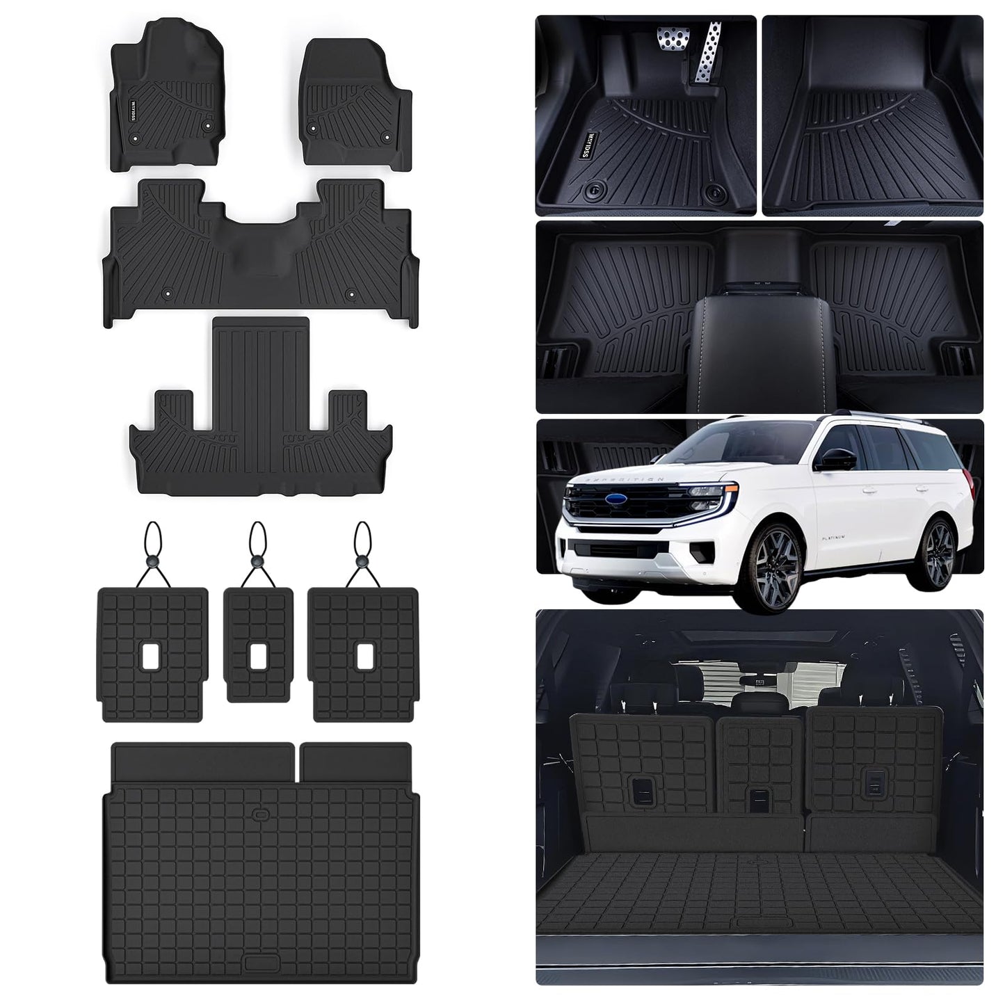 WAYIDSS Floor Mats for 2015-2024 Ford F-150/ F150 Lightning SuperCrew Cab(Not Fit Rear Seat with Under-Seat Fold Flat Storage),TPE All Weather Protection 2 Rows Car Floor Liners Accessories-Black
