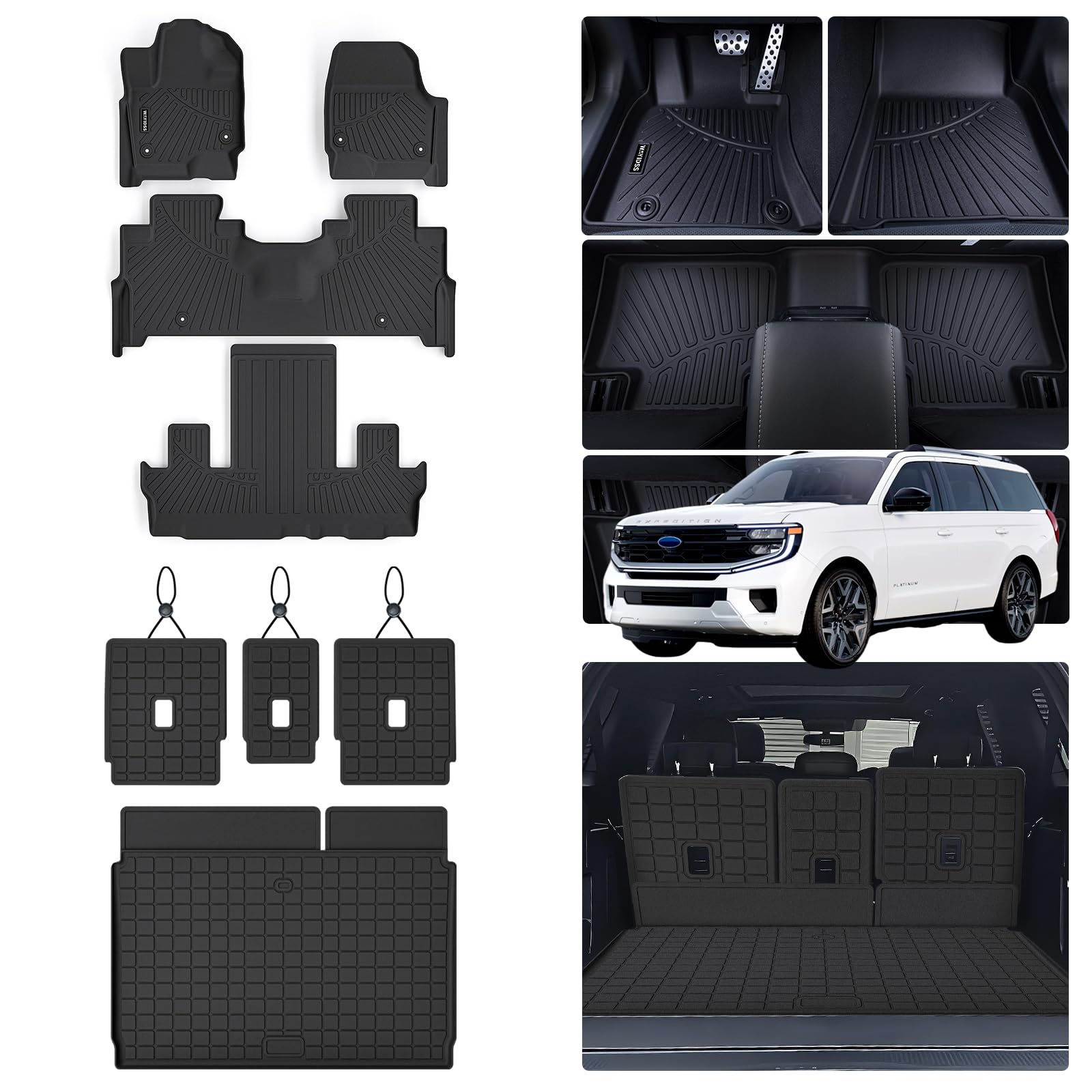 WAYIDSS Floor Mats for 2015-2024 Ford F-150/ F150 Lightning SuperCrew Cab(Not Fit Rear Seat with Under-Seat Fold Flat Storage),TPE All Weather Protection 2 Rows Car Floor Liners Accessories-Black