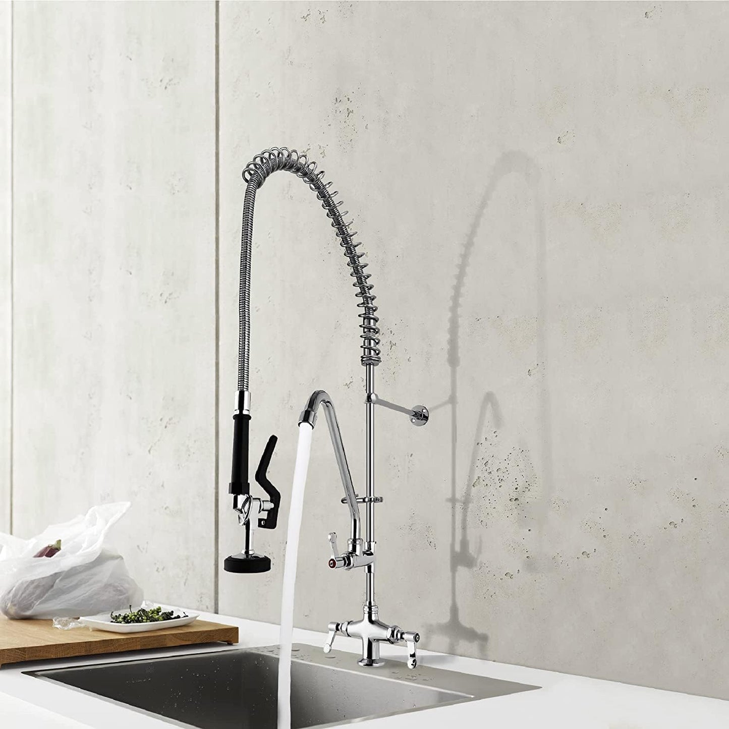 MS Deck Mount Single Hole Double Handle Spray Valve Commercial Dishwasher Pre Rinse Faucet With Pot Filling Add On Spout (MS-5801BL)