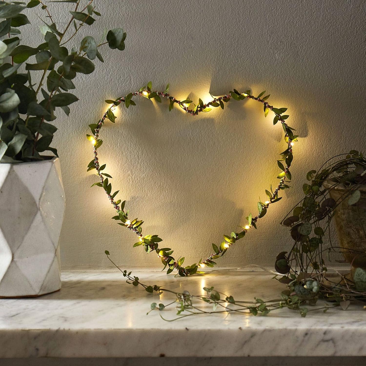 EShing Fairy Lights with Vines, USB Powered 33ft 100LED String Lights with 33ft Artificial Green Leaf Garland for Wall DIY Craft Party Wedding Home Decor (Warm)