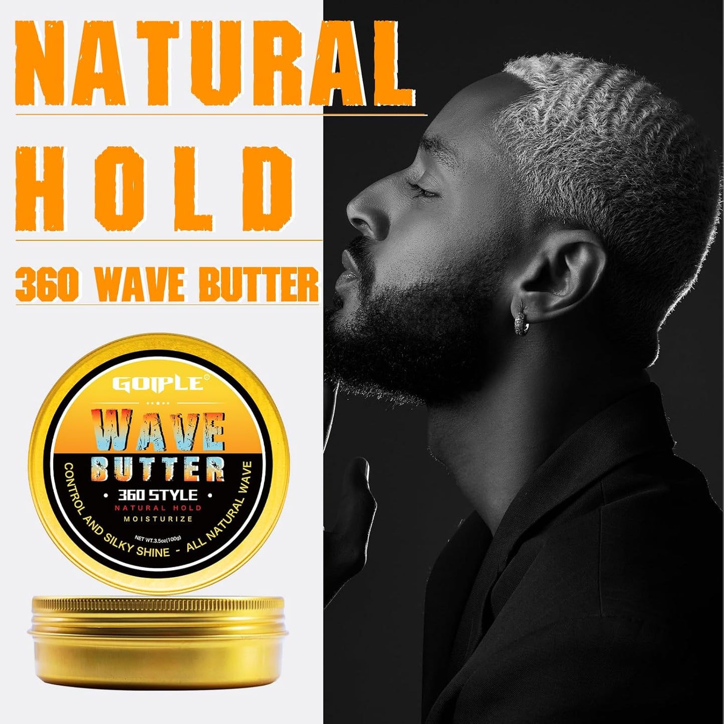 Wave Butter 360 Wave Grease for Men - Wave Butter for Layered Waves, Moisture, Control and Silky Shine - All Natural Wave Cream with Shea Butter and Beeswax for Wolfing (3.5 OZ)