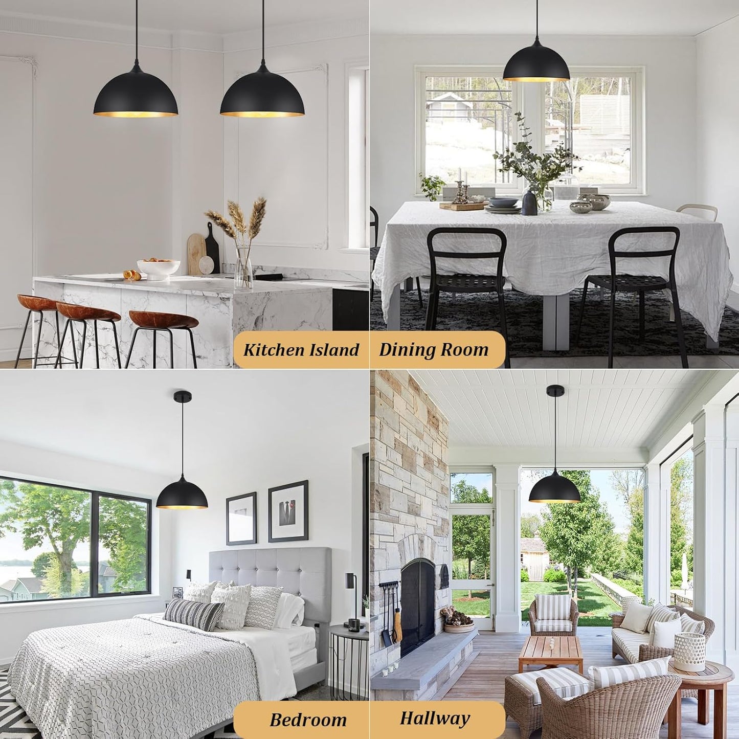 3 Pack Pendant Lights for Kitchen Island Modern Pendant Lighting Fixtures Dome Hanging Vintage Ceiling Light Fixture for Dining Room Living Room Foyer Entryway Bedroom Hallway, E26 Base, Black