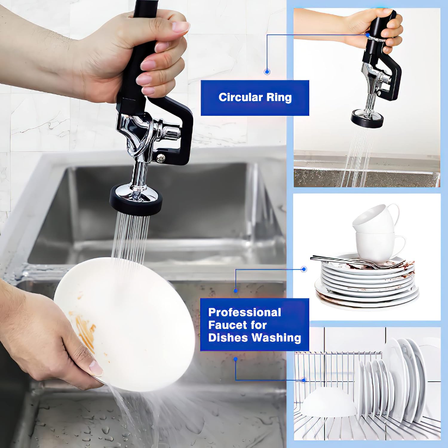 MS Deck Mount Single Hole Double Handle Spray Valve Commercial Dishwasher Pre Rinse Faucet With Pot Filling Add On Spout (MS-5801BL)